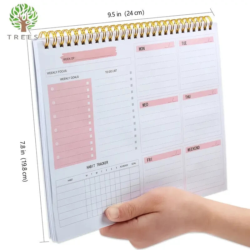 Agenda Spiral Desk Pad - 52 Sheets Pink Stay Organized and On-Track Planner