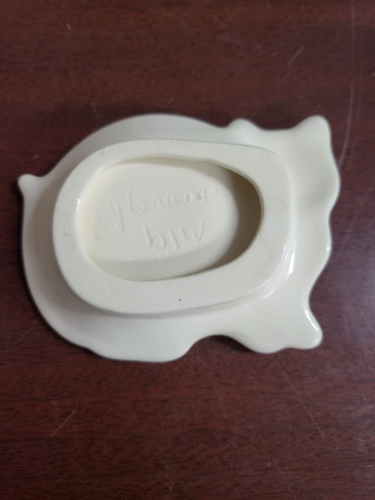Ring Bowl Holder Signed by BJ W…  3.75W x 3"H White Cat with Yellow Rose #4167