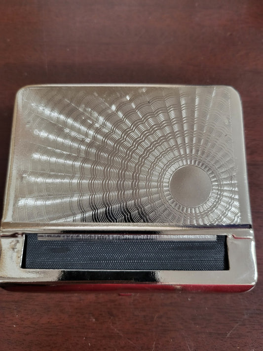 Silver Automatic Rolling Machine Tin Metal Smoke Tobacco Case Box Sunburst 420