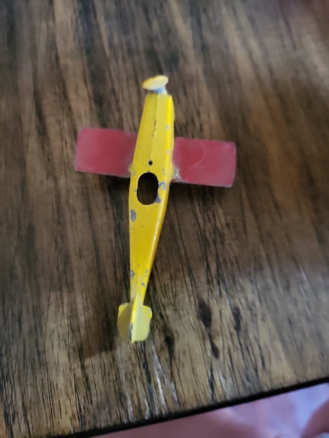 Vintage Miniature Airplane Yellow Red Metal Die Cast ~3"L