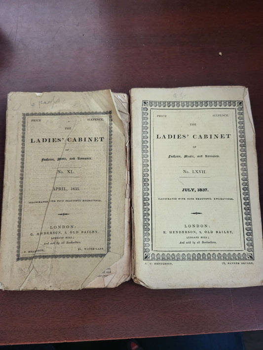 2 Antique Books Ladies' Cabinet of Fashion Music Romance July 1837 & April 1835