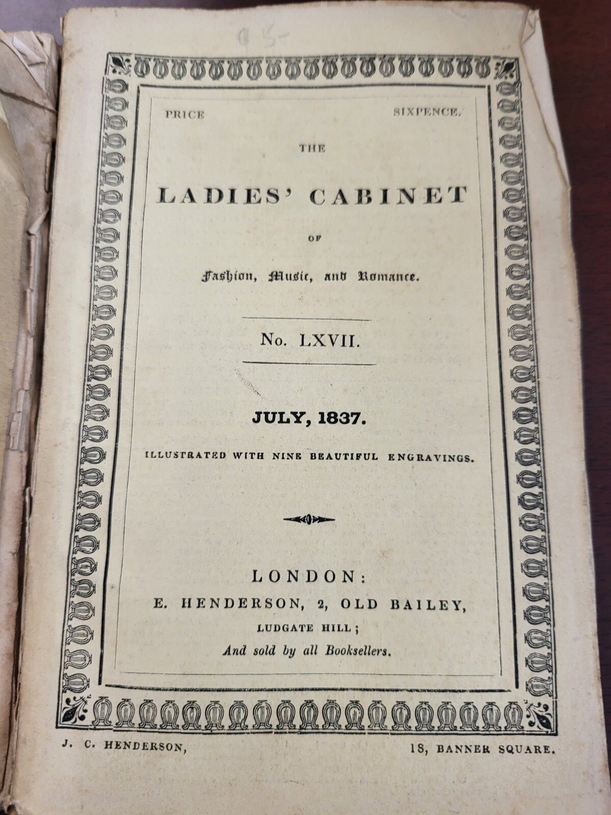 2 Antique Books Ladies' Cabinet of Fashion Music Romance July 1837 & April 1835