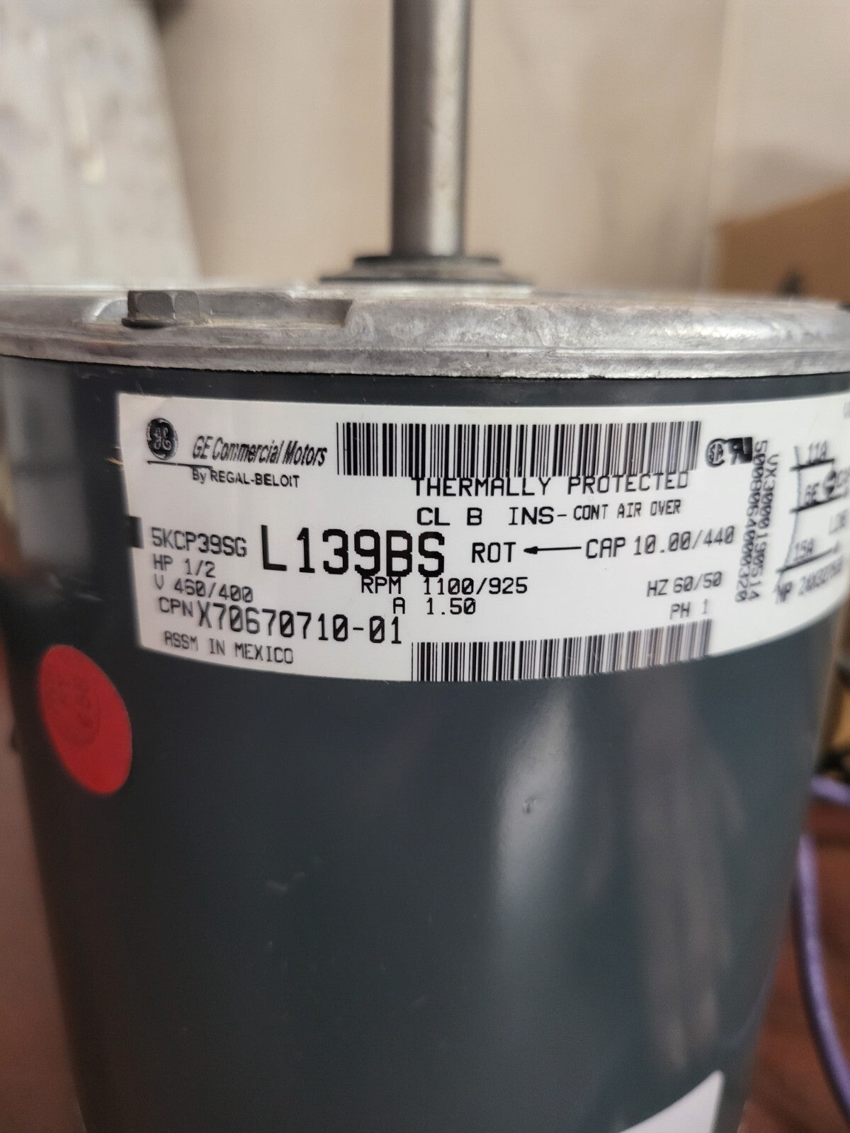 GE Commercial AC Motor  L139BS    5KCP39SG  CPN: X70710-01