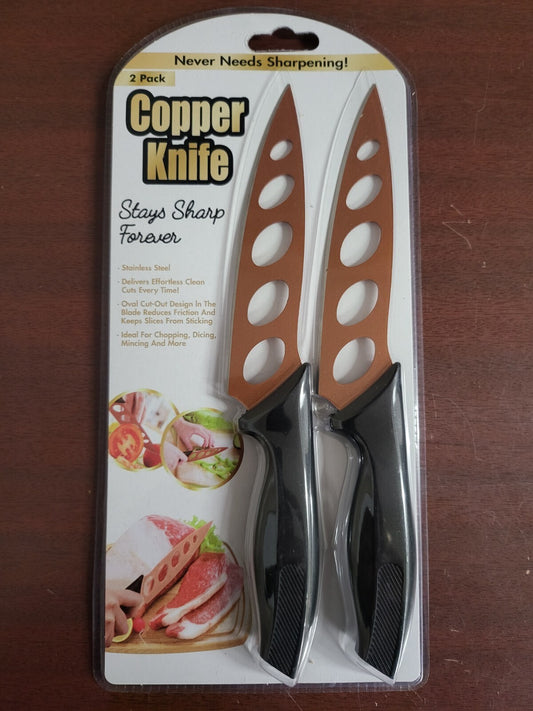 Copper Knife 2 pack 9" Stays Sharp Forever Stainless Steel Blade 5" Handle 4"