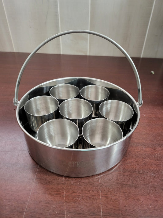 Hatrigo 9 pc Stainless Steel Cake Push Pan with 7 small cups & Handle 7"W x 2.5"