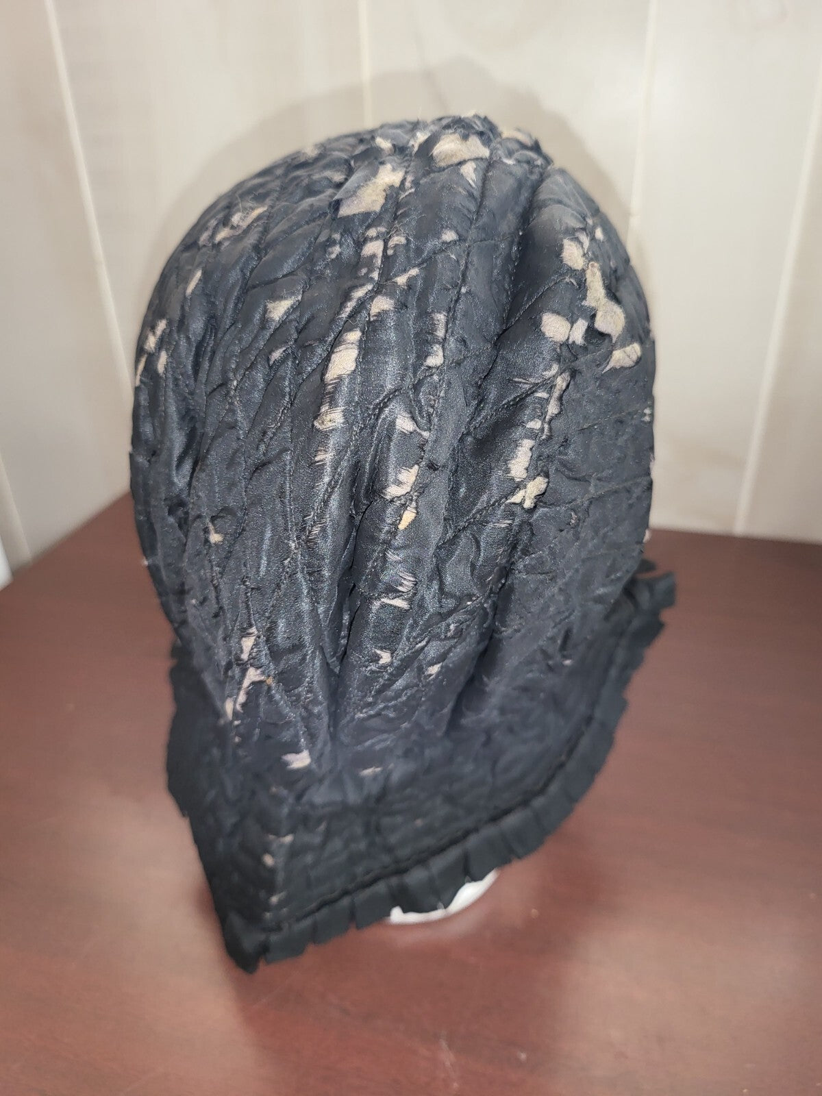 Antique GENUINE Quaker Quilted Bonnet Cap Hat BLACK   has wear damage