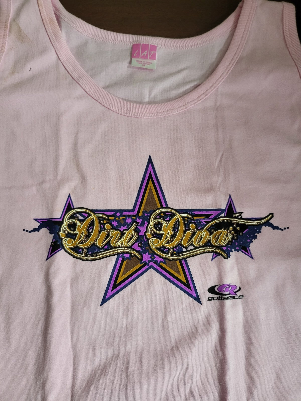 Ladies Tank Top DIRT DIVA Gotta Race Pink MEDIUM Ch 18"  L23"    LAT