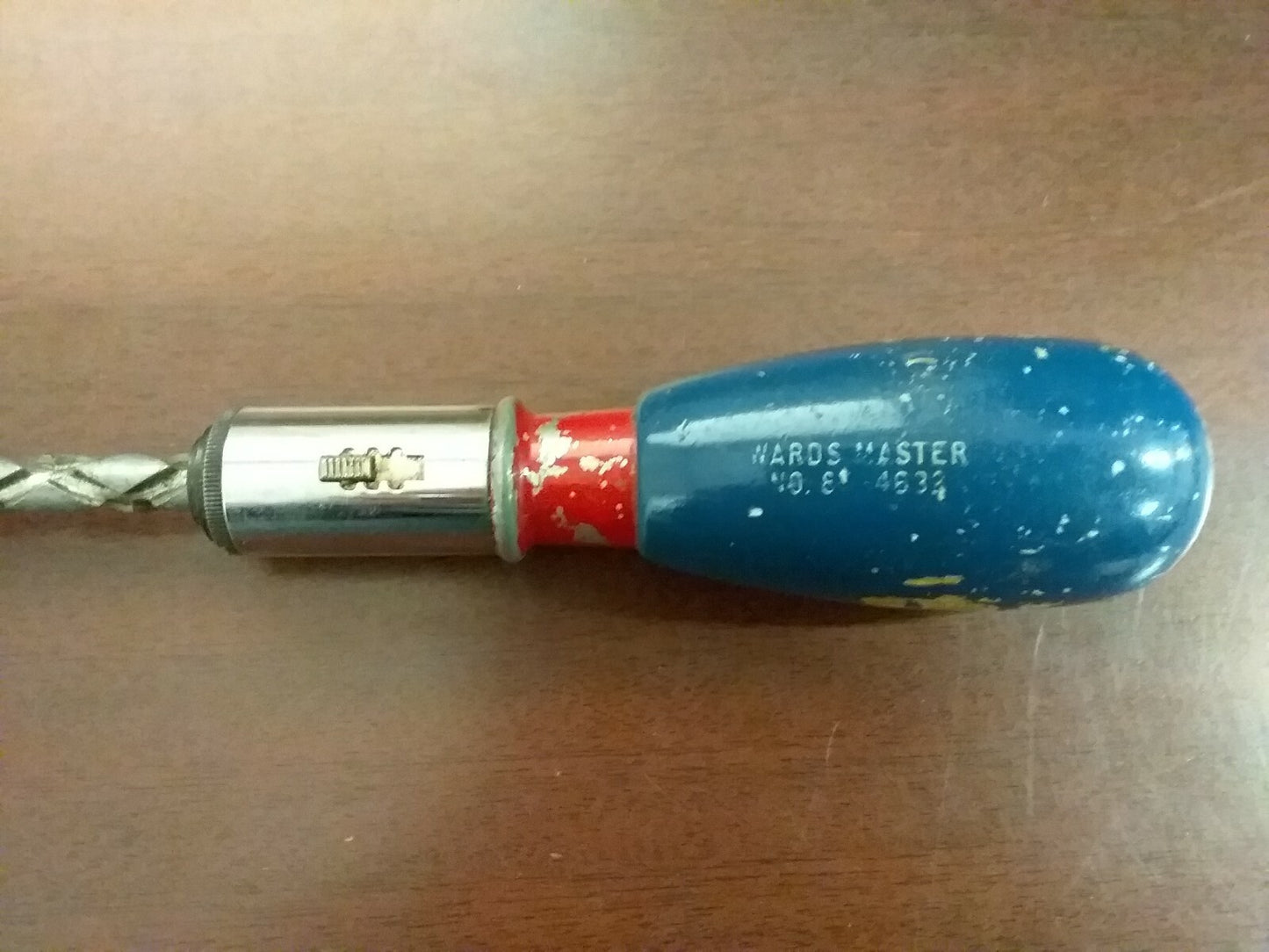 Vintage Yankee Ratcheting Screwdriver 8.5" Ward's Master 82-4632 Blue Wood Handl