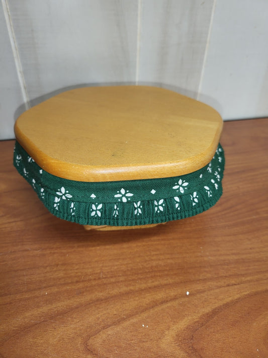 Longaberger Basket 1997 Hexagon 6.5" x 3.5"H Green Patterned Fabric Liner & Pl *