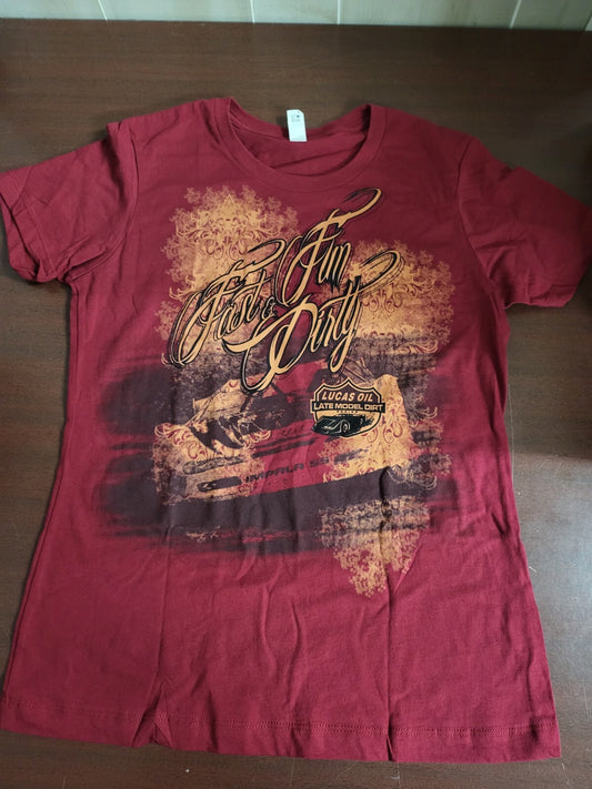 Ladies Racing T-Shirt FAST FUN & DIRTY Red LARGE Ch 18"  L24" LUCAS OIL