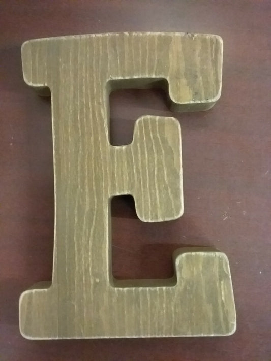 9 inch Unpainted Wood Letter E  with Wall hang cutout  "E"