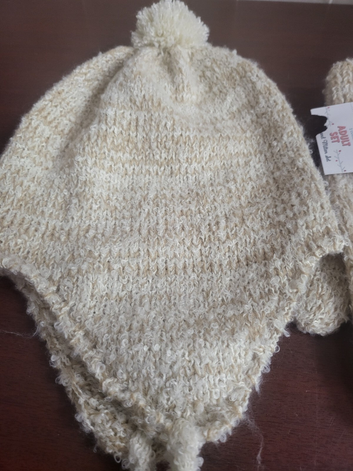 Beanie Hat Cap & Mittens Set for Adults  Light Brown Cute & Fun & Warm