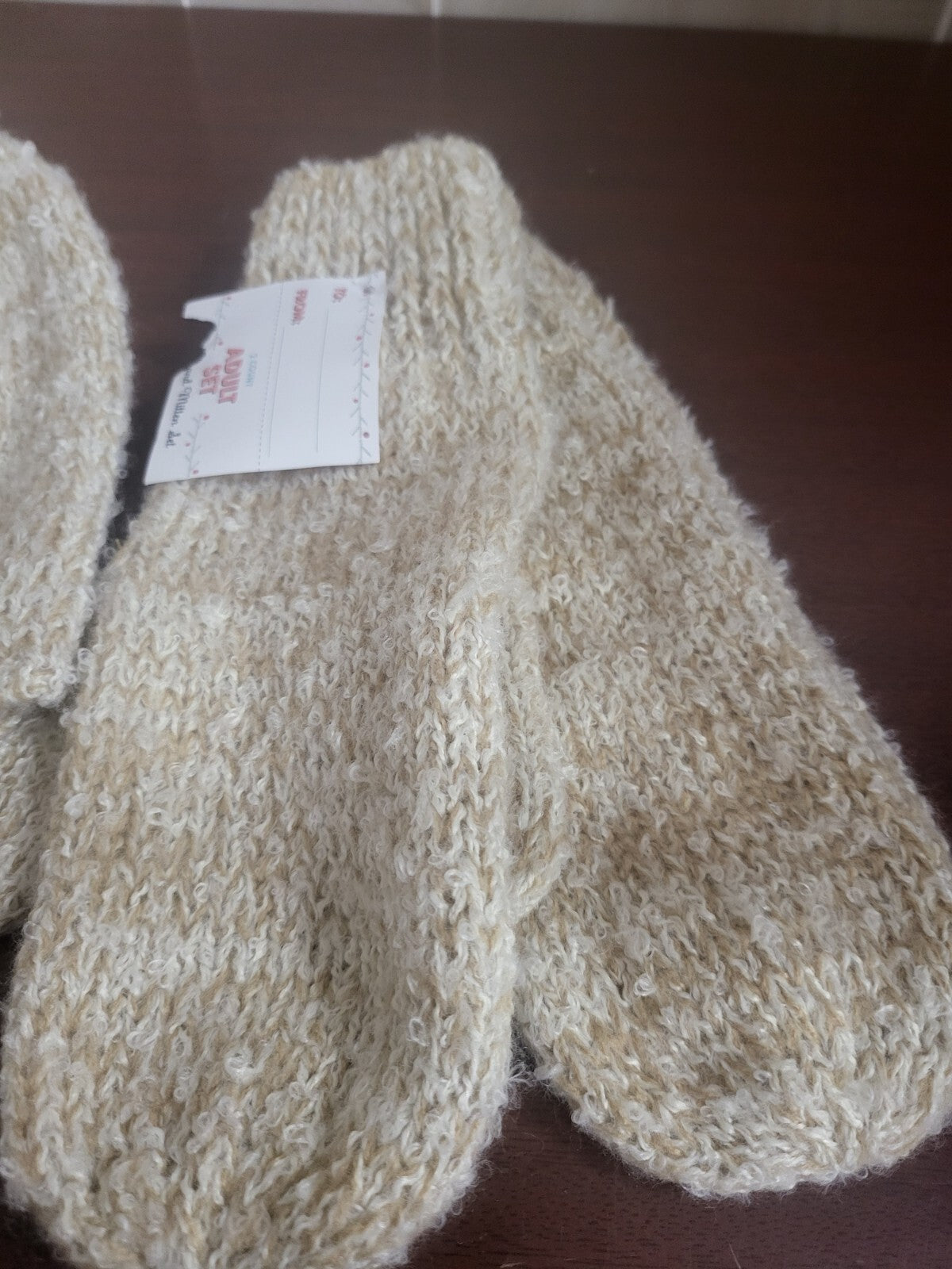 Beanie Hat Cap & Mittens Set for Adults  Light Brown Cute & Fun & Warm