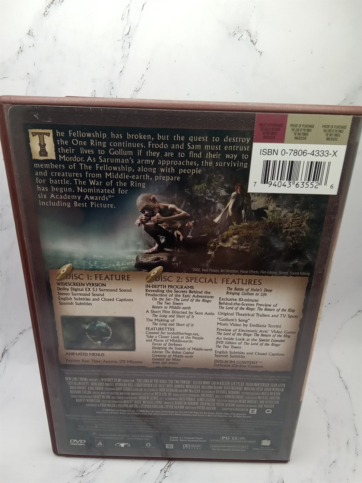 Lord of the Rings the Two Towers Dvd 2 disc