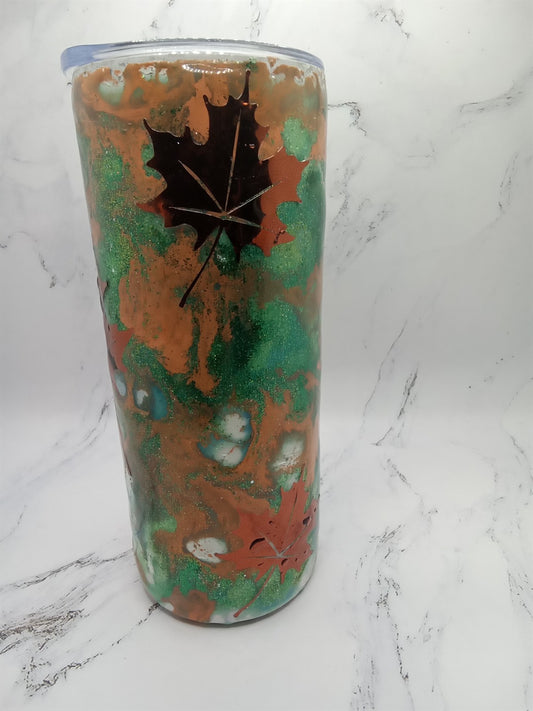 18 Oz Fall Leaf Tumbler Handmade Epoxy Coated