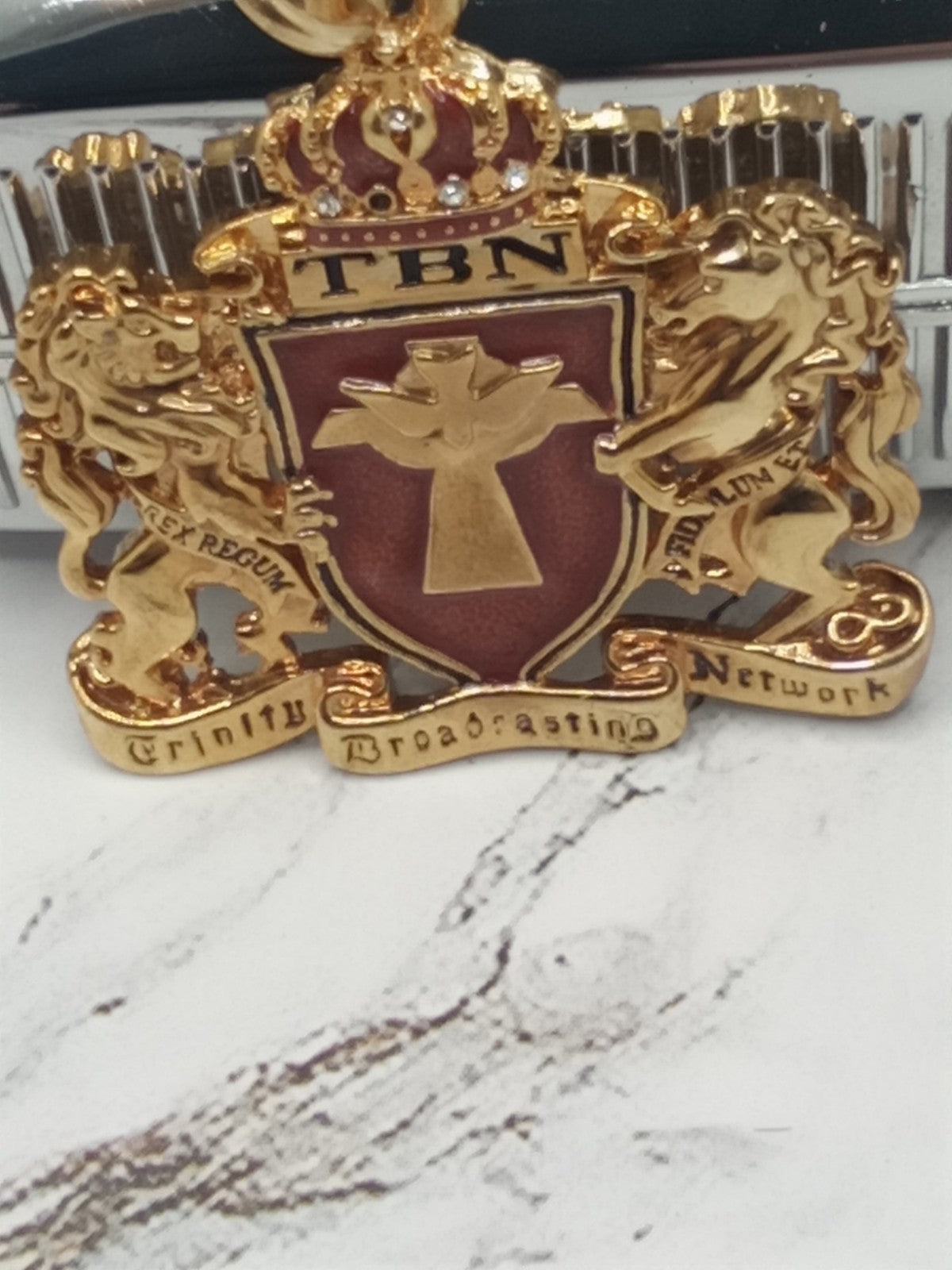 Trinity Broadcasting Network Keychain TBN Lions Shield Metal 1990s See Photos