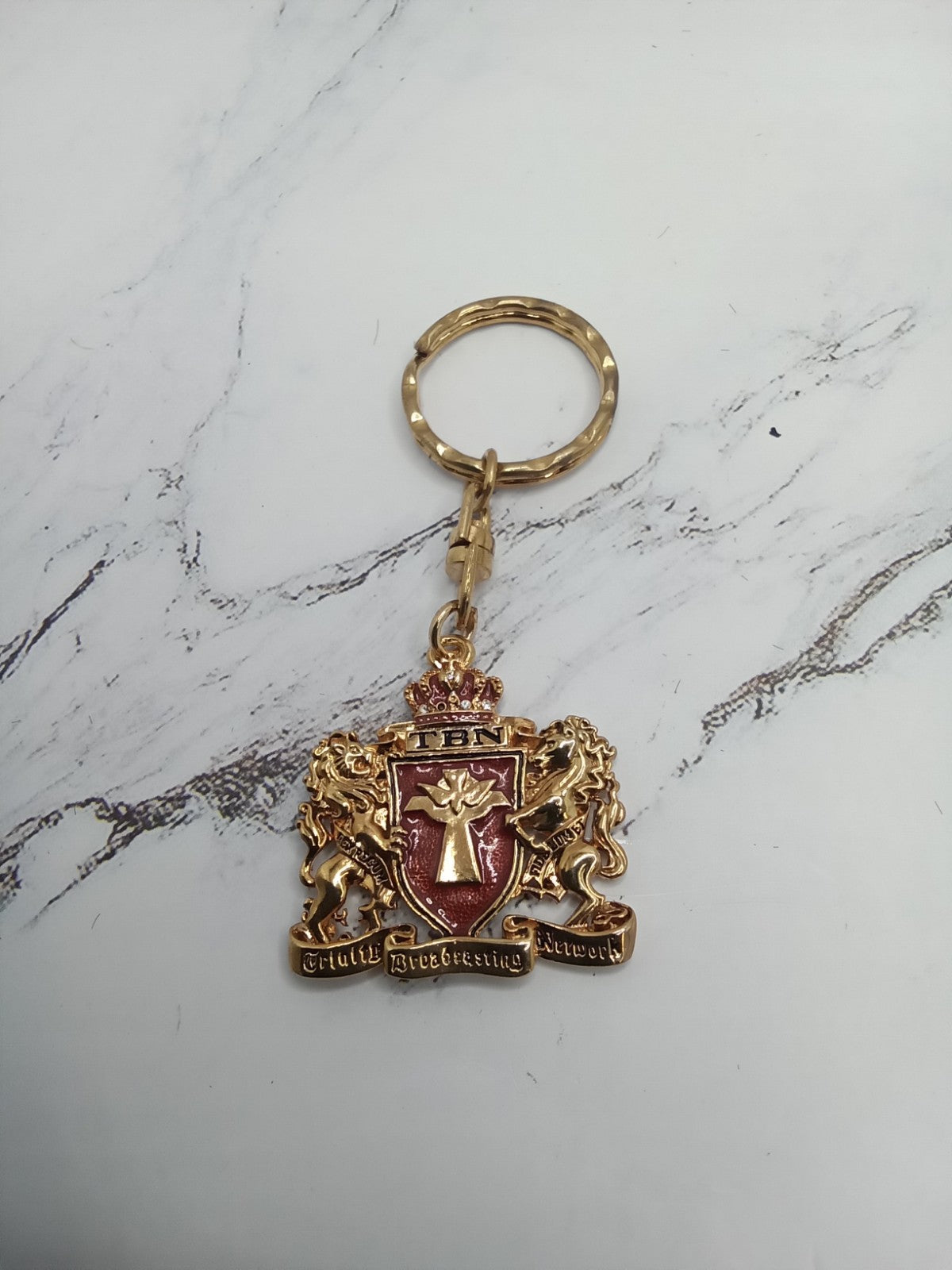 Trinity Broadcasting Network Keychain TBN Lions Shield Metal 1990s See Photos