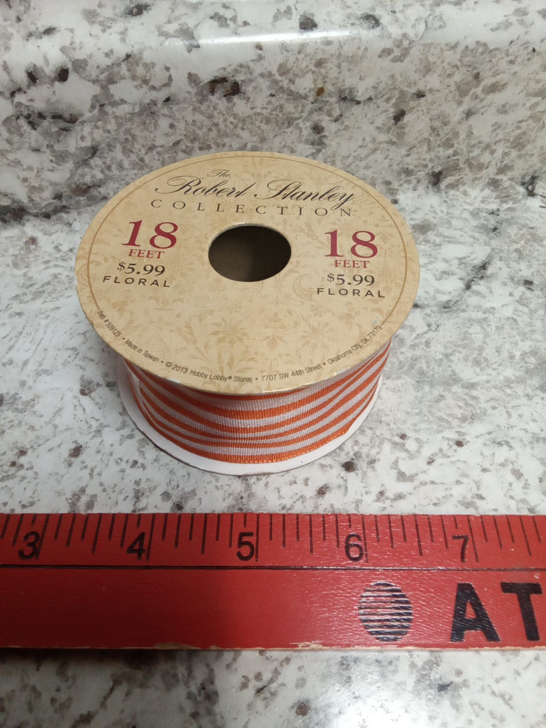 Robert Stanley Collection Orange Striped Floral Ribbon 18ft
