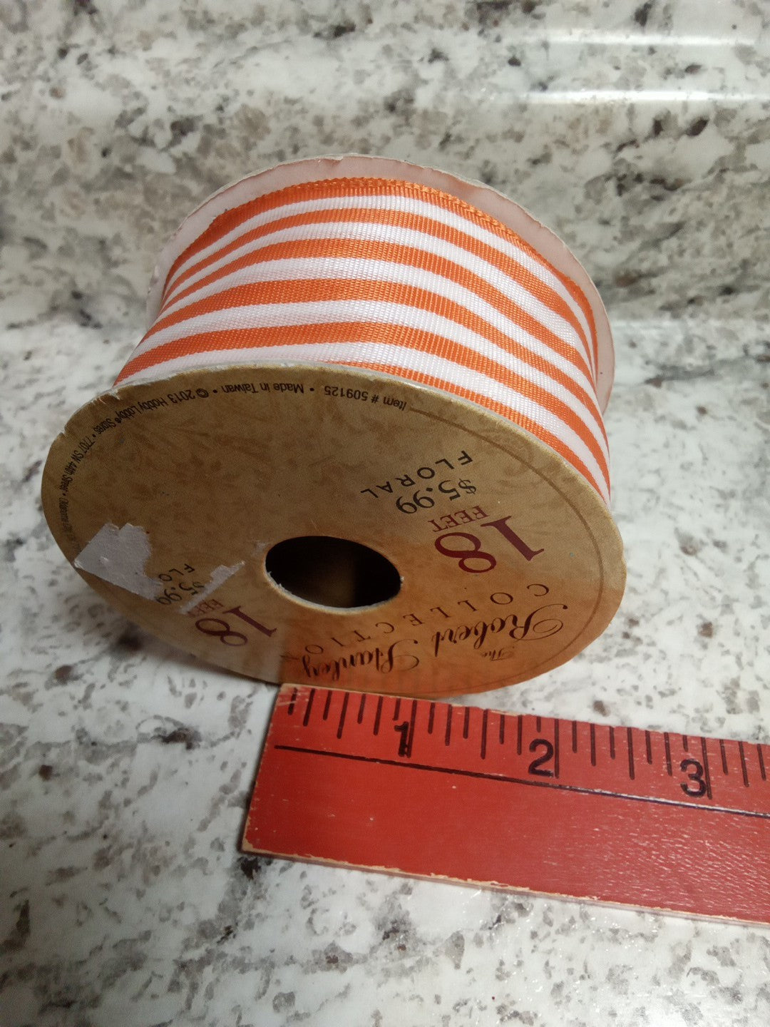 Robert Stanley Collection Orange Striped Floral Ribbon 18ft