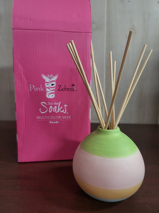 Pink Zebra Just Add Soaks Multicolor Vase - Reeds  Vase is ~ 4.4" Open Box