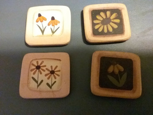 4 Flower Panel Magnet Set  each is 2 x 2"   Country Primitive Craft Decor