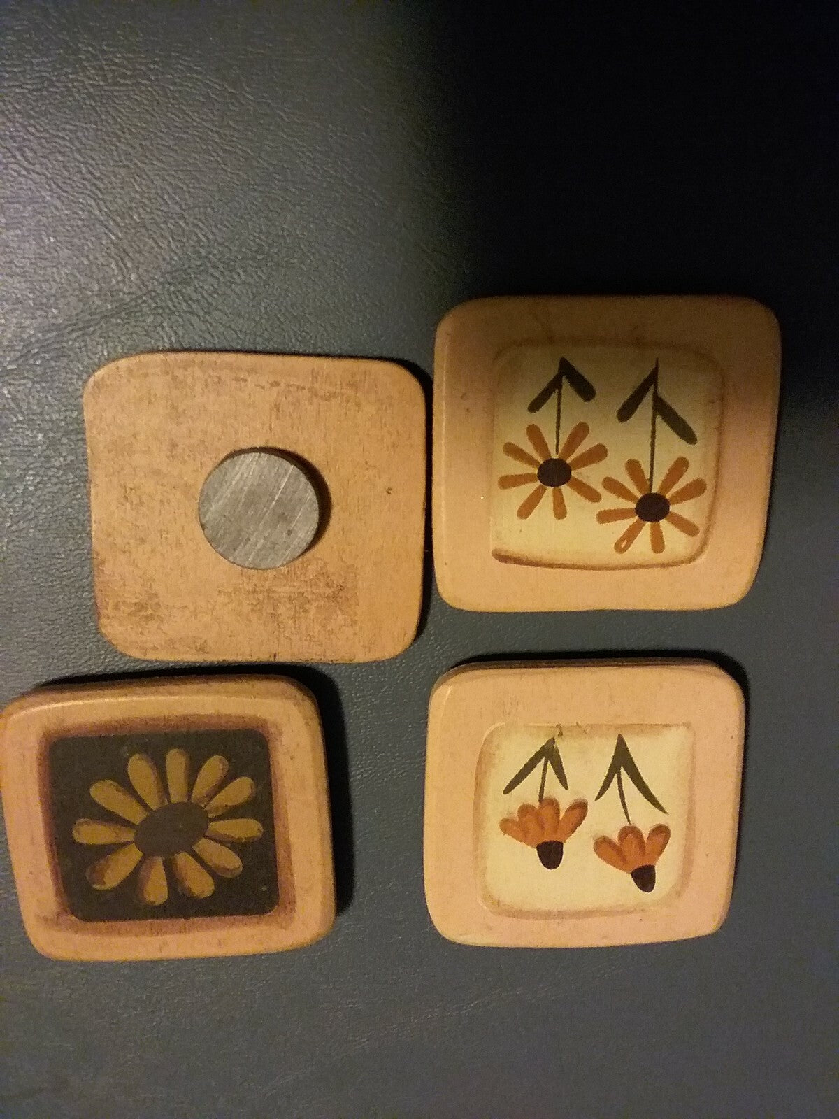 4 Flower Panel Magnet Set  each is 2 x 2"   Country Primitive Craft Decor