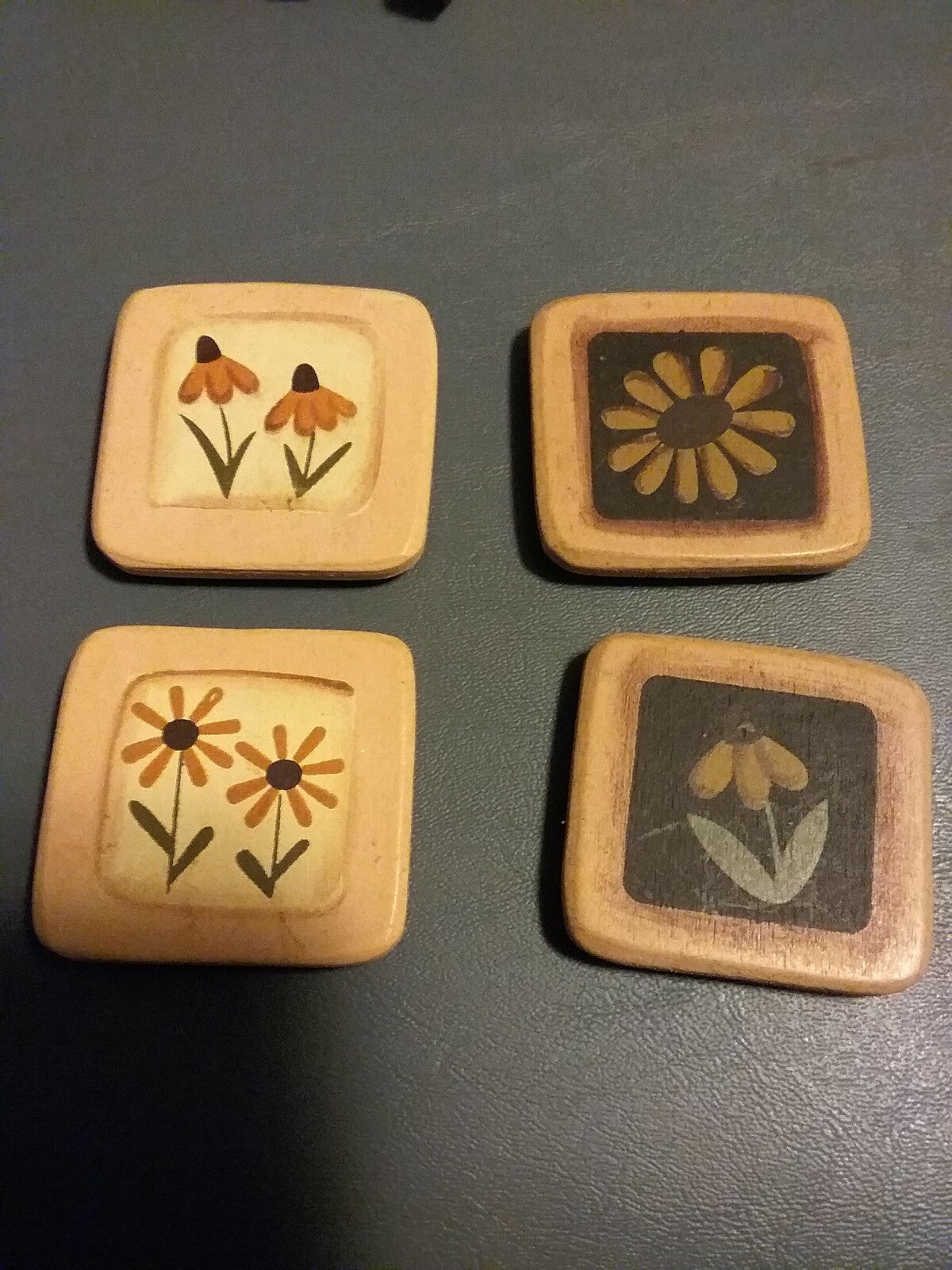 4 Flower Panel Magnet Set  each is 2 x 2"   Country Primitive Craft Decor