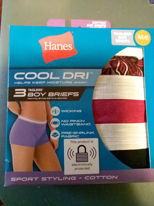 Hanes Cool-Dri Panties Womens Boy Briefs 3 pr Multi-Color Size 6 M Pink & Black