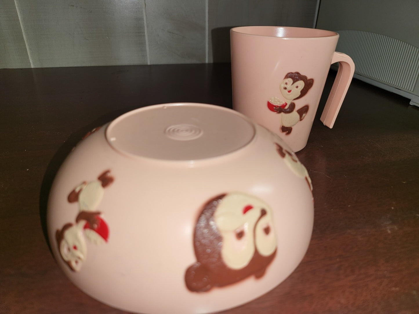 Vintage F & F Post Cereal Sugar Crisp Bear Pink Cup & Bowl Set
