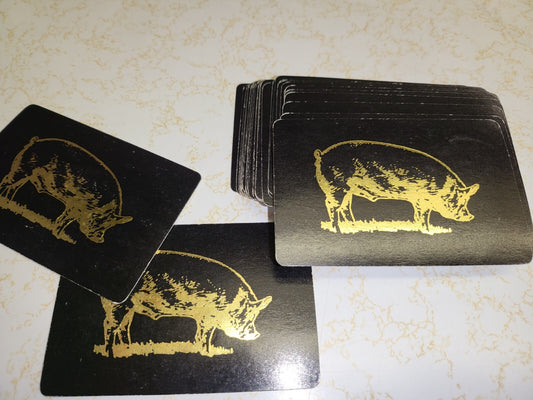 Standard Playing Cards Black w Gold Hog Emblem in Plastic Case Box COMPLETE Deck