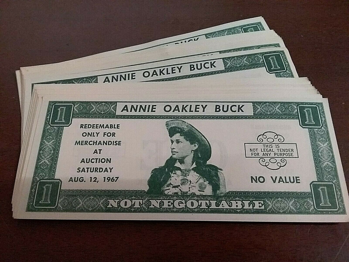 25 Annie Oakley Bucks Play Money Collectible 1967 Trade Money Dollar for Auction