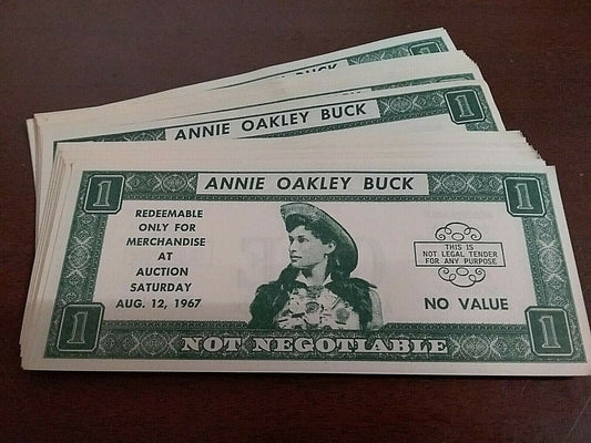 25 Annie Oakley Bucks Play Money Collectible 1967 Trade Money Dollar for Auction