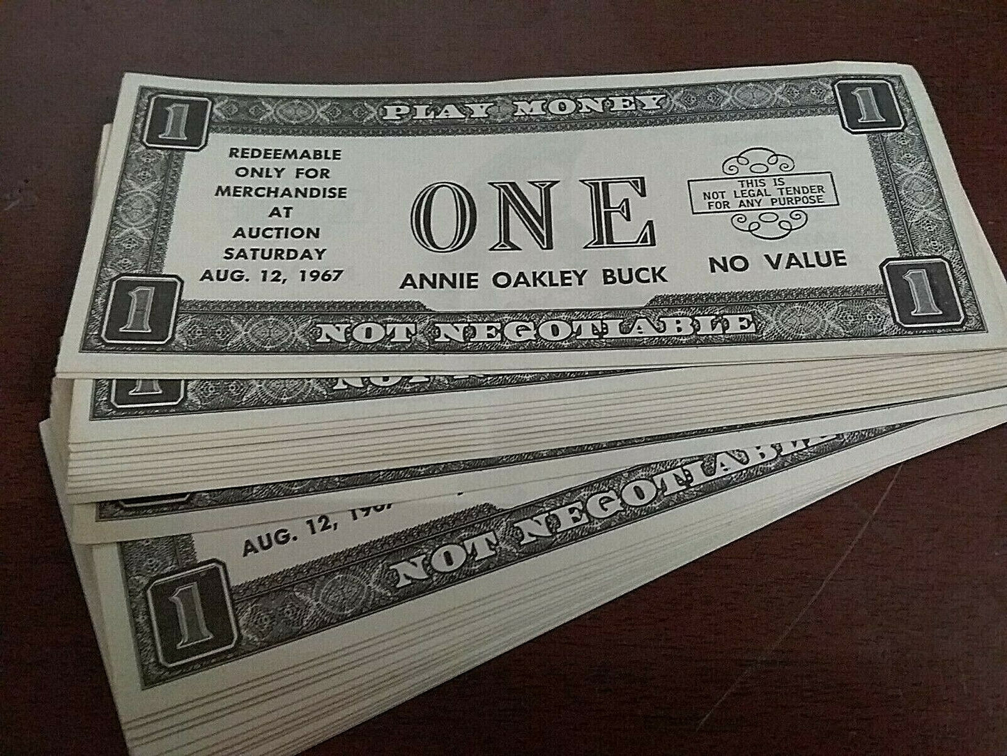 25 Annie Oakley Bucks Play Money Collectible 1967 Trade Money Dollar for Auction