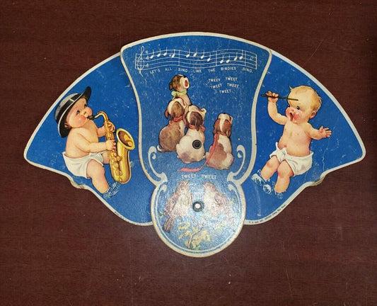 Vintage Greeting Card Hand Fan Let's All Sing Like The Birdies Sing Tweet 3 Pane
