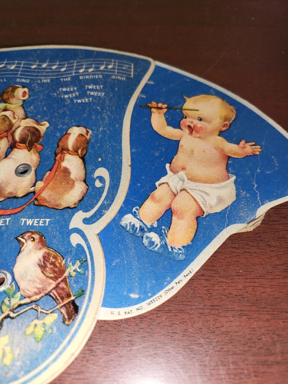 Vintage Greeting Card Hand Fan Let's All Sing Like The Birdies Sing Tweet 3 Pane