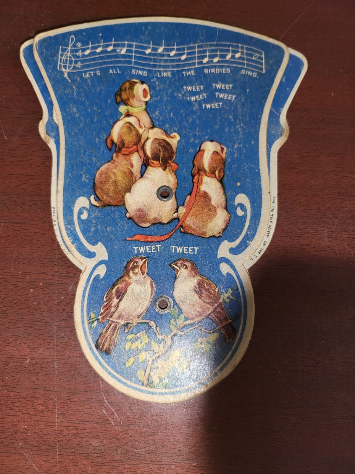 Vintage Greeting Card Hand Fan Let's All Sing Like The Birdies Sing Tweet 3 Pane