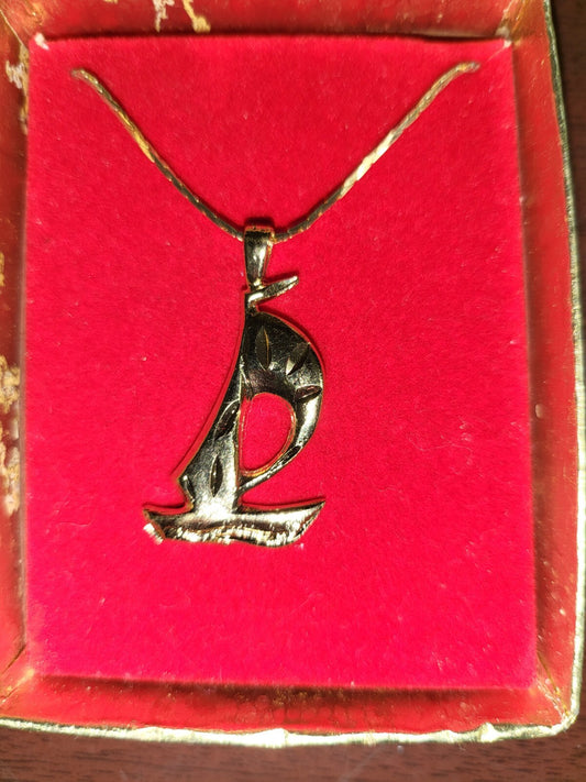 Vintage Sailboat Necklace Goldtone 16" Chain ~1.5" Pendant NOB NOS  #91