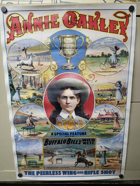Vintage Poster Annie Oakley 1998 Reprint 18.5 x 27" Buffalo Bill The Peerless *