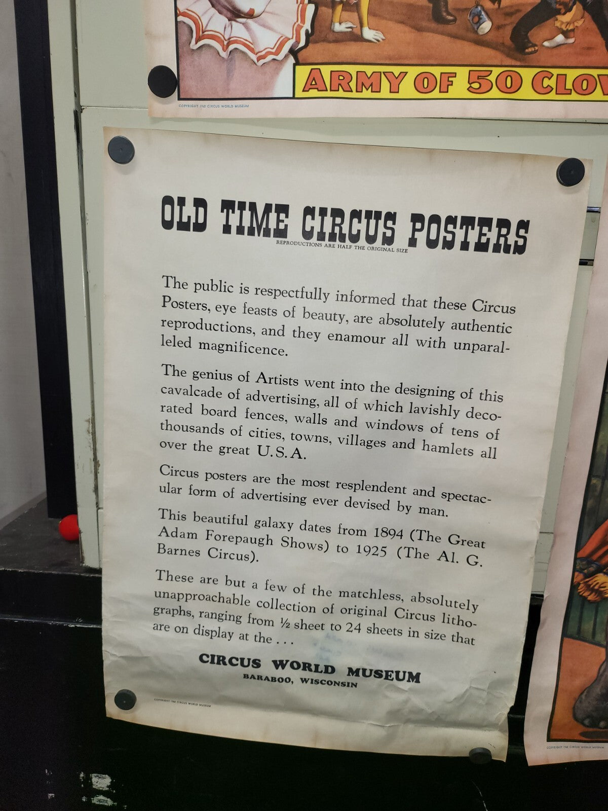 Vintage Posters 2 Circus World Museum 1960 Posters  & Info Sign 19 x 13.5"