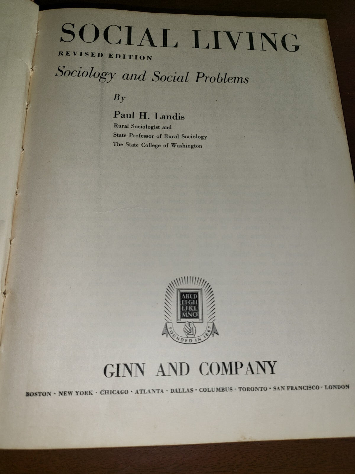 Book - Vintage  School Text Book - Social Living 1953 Paul H Landis Ginn  #2660