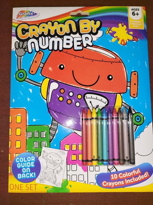 Color By Number Kit Robot 1 Printed Sheet  10 Crayons & Instr  6+