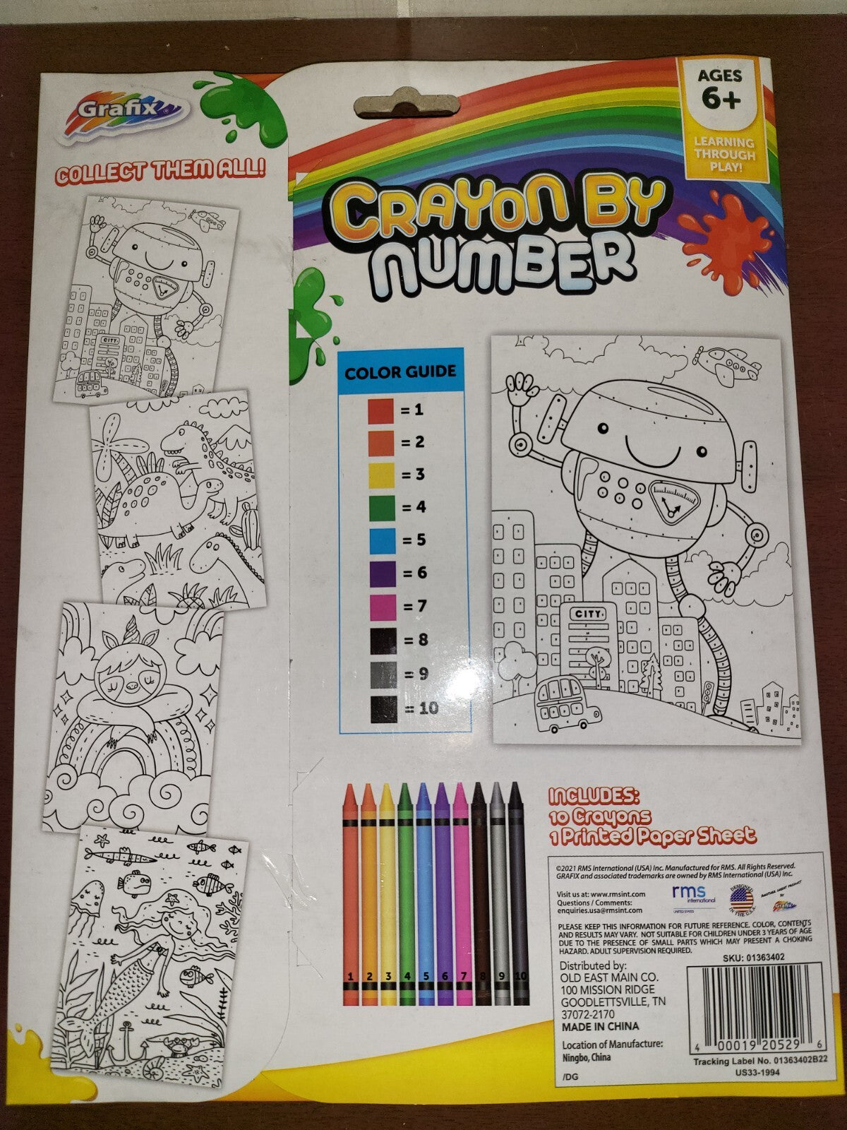 Color By Number Kit Robot 1 Printed Sheet  10 Crayons & Instr  6+