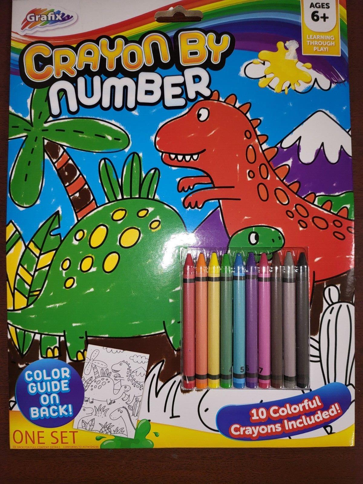 Color By Number Kit Dinosaurs 1 Printed Sheet  10 Crayons & Instr  6+