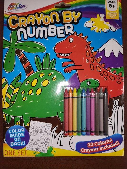 Color By Number Kit Dinosaurs 1 Printed Sheet  10 Crayons & Instr  6+