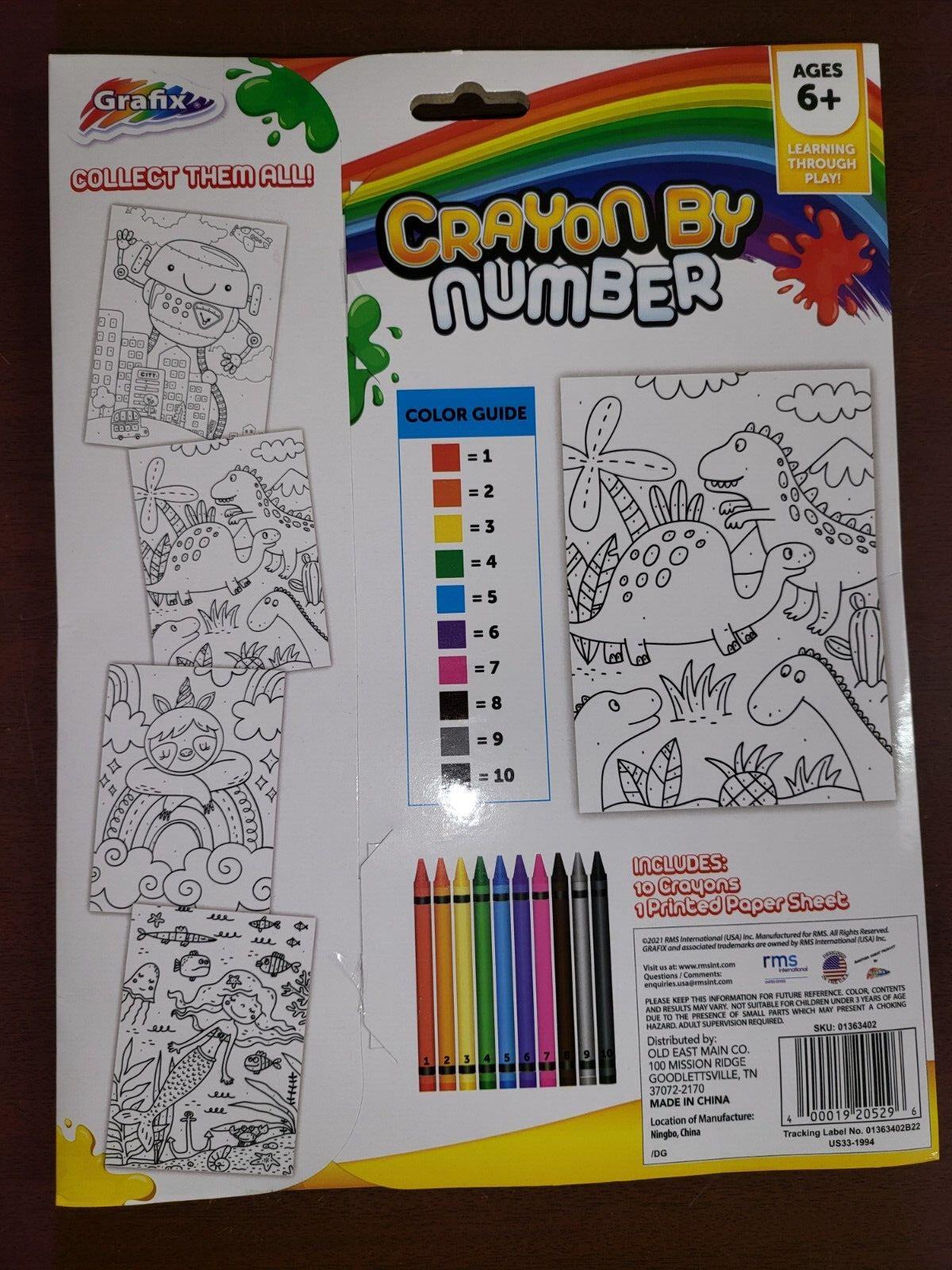 Color By Number Kit Dinosaurs 1 Printed Sheet  10 Crayons & Instr  6+