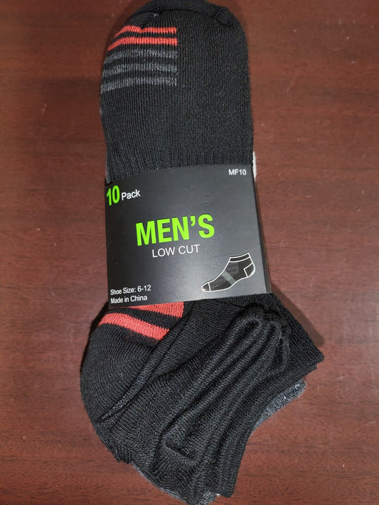 Mens Socks 10 pr Low Cut Black Gray White size 6-10 Collective Soles