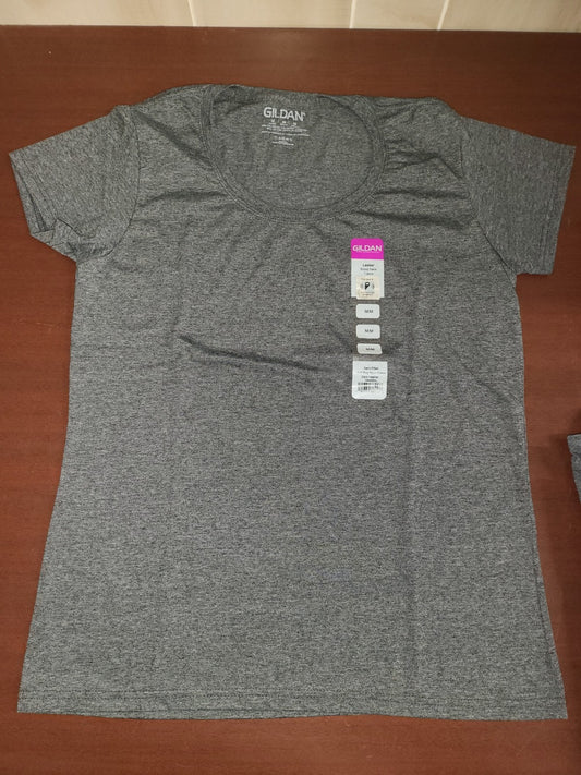 Gildan Ladies Scoop Neck Semi-Fitted T-Shirt Dark Heather Gray size LARGE