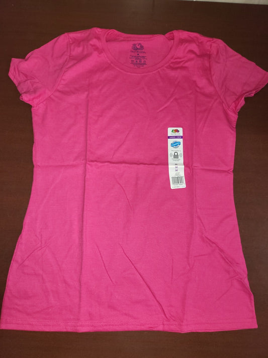 Fruit of the Loom  Ladies Crew Neck  T-Shirt  Cyber Pink size MEDIUM Cap Sleeve