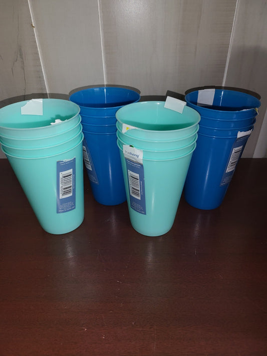 16ct Reusable Plastic 17oz Tumblers Drinking Glass Party Blue / Green 5"H