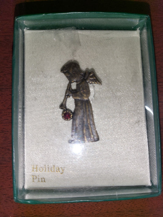 Jewelry Holiday Angel Pin with Ruby Stone  1.5"H   #114